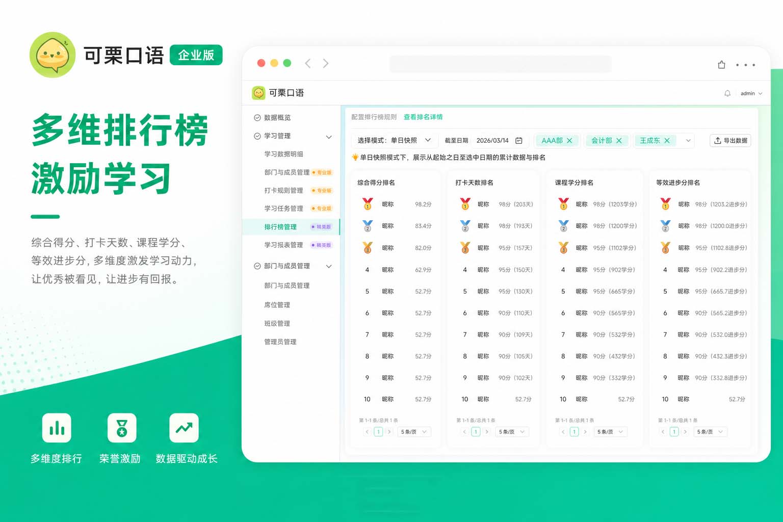 学习排行榜管理